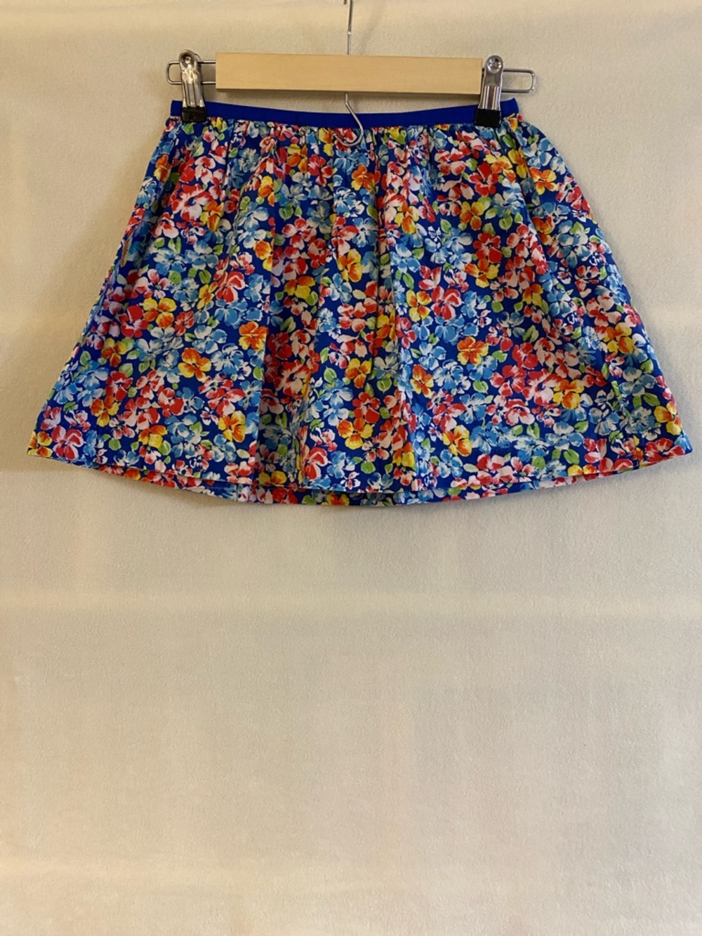 Polo Ralph medium 8-10 Lauren cotton blue pink floral print elastic waist skirt